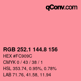 カラーコード: RGB 252.1 144.8 156 | qconv.com