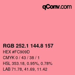 カラーコード: RGB 252.1 144.8 157 | qconv.com