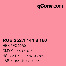 カラーコード: RGB 252.1 144.8 160 | qconv.com
