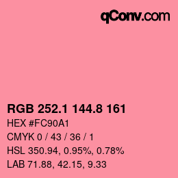 カラーコード: RGB 252.1 144.8 161 | qconv.com