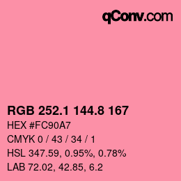 カラーコード: RGB 252.1 144.8 167 | qconv.com