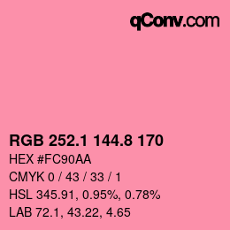 カラーコード: RGB 252.1 144.8 170 | qconv.com