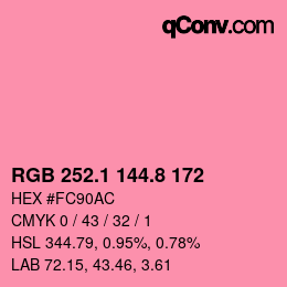 カラーコード: RGB 252.1 144.8 172 | qconv.com