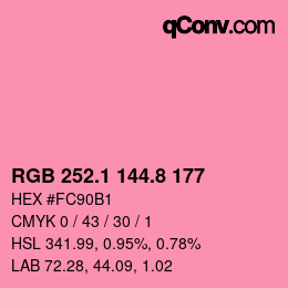 カラーコード: RGB 252.1 144.8 177 | qconv.com