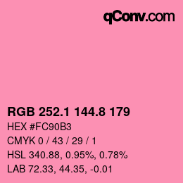 カラーコード: RGB 252.1 144.8 179 | qconv.com