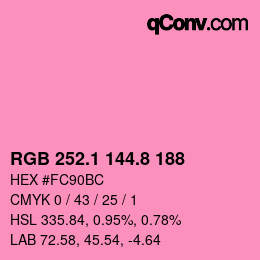 カラーコード: RGB 252.1 144.8 188 | qconv.com