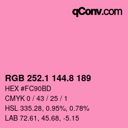 カラーコード: RGB 252.1 144.8 189 | qconv.com