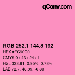 カラーコード: RGB 252.1 144.8 192 | qconv.com