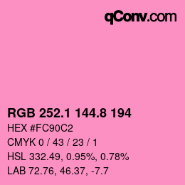 カラーコード: RGB 252.1 144.8 194 | qconv.com