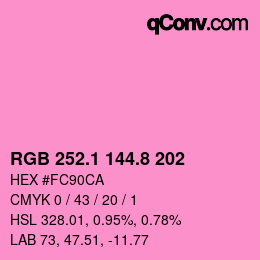 カラーコード: RGB 252.1 144.8 202 | qconv.com