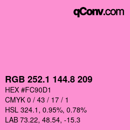 カラーコード: RGB 252.1 144.8 209 | qconv.com
