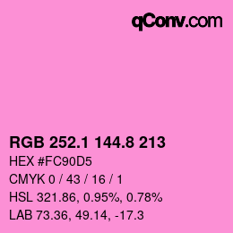 カラーコード: RGB 252.1 144.8 213 | qconv.com