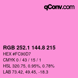 カラーコード: RGB 252.1 144.8 215 | qconv.com