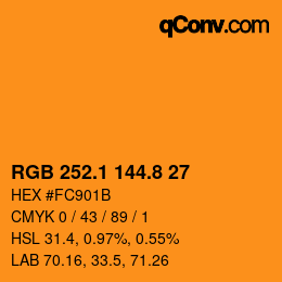 カラーコード: RGB 252.1 144.8 27 | qconv.com
