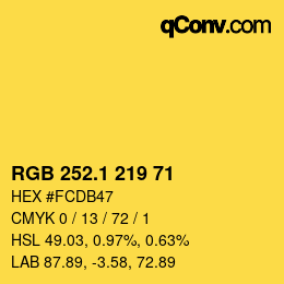 カラーコード: RGB 252.1 219 71 | qconv.com