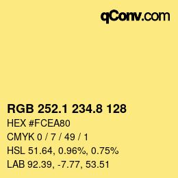 カラーコード: RGB 252.1 234.8 128 | qconv.com