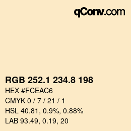 Color code: RGB 252.1 234.8 198 | qconv.com