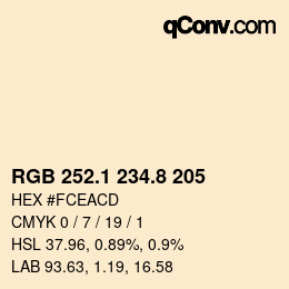 Color code: RGB 252.1 234.8 205 | qconv.com