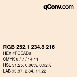 Color code: RGB 252.1 234.8 216 | qconv.com