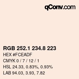 Color code: RGB 252.1 234.8 223 | qconv.com