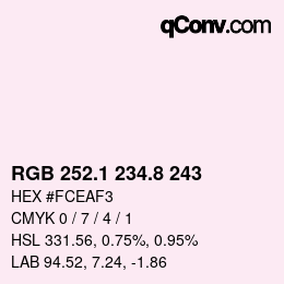 Color code: RGB 252.1 234.8 243 | qconv.com
