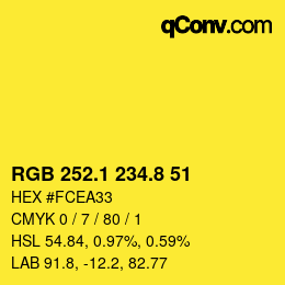カラーコード: RGB 252.1 234.8 51 | qconv.com