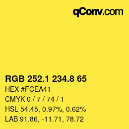 カラーコード: RGB 252.1 234.8 65 | qconv.com