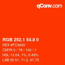 カラーコード: RGB 252.1 54.8 0 | qconv.com