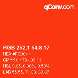 カラーコード: RGB 252.1 54.8 17 | qconv.com