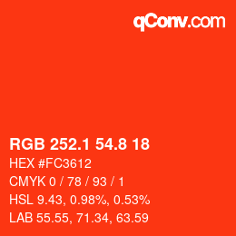 カラーコード: RGB 252.1 54.8 18 | qconv.com