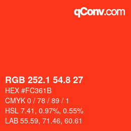 カラーコード: RGB 252.1 54.8 27 | qconv.com