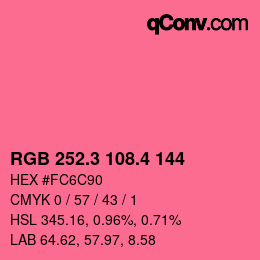 カラーコード: RGB 252.3 108.4 144 | qconv.com