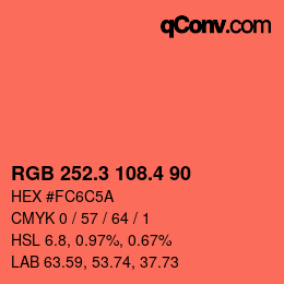 カラーコード: RGB 252.3 108.4 90 | qconv.com