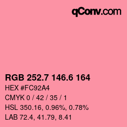 カラーコード: RGB 252.7 146.6 164 | qconv.com