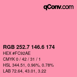 カラーコード: RGB 252.7 146.6 174 | qconv.com