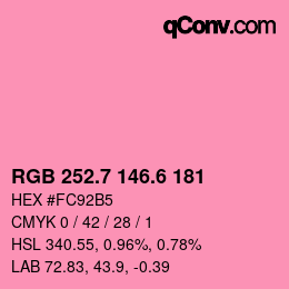カラーコード: RGB 252.7 146.6 181 | qconv.com