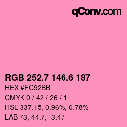 カラーコード: RGB 252.7 146.6 187 | qconv.com