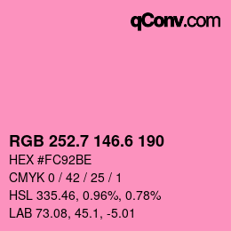 カラーコード: RGB 252.7 146.6 190 | qconv.com