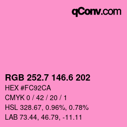 カラーコード: RGB 252.7 146.6 202 | qconv.com