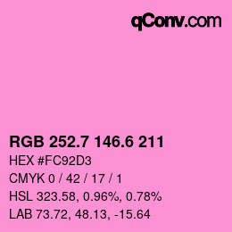 カラーコード: RGB 252.7 146.6 211 | qconv.com