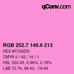 カラーコード: RGB 252.7 146.6 213 | qconv.com