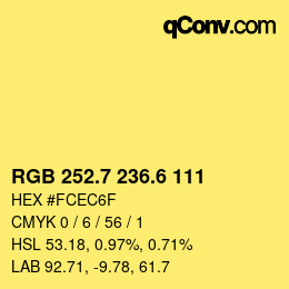 カラーコード: RGB 252.7 236.6 111 | qconv.com