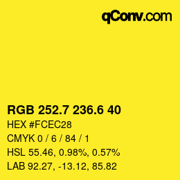 カラーコード: RGB 252.7 236.6 40 | qconv.com