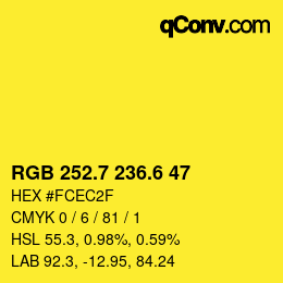 カラーコード: RGB 252.7 236.6 47 | qconv.com
