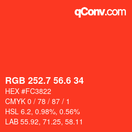 カラーコード: RGB 252.7 56.6 34 | qconv.com