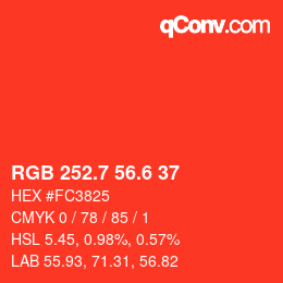 カラーコード: RGB 252.7 56.6 37 | qconv.com