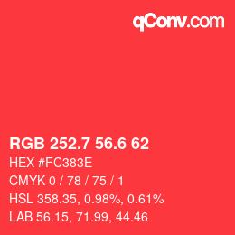 カラーコード: RGB 252.7 56.6 62 | qconv.com