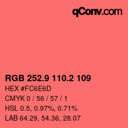 カラーコード: RGB 252.9 110.2 109 | qconv.com