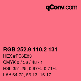 カラーコード: RGB 252.9 110.2 131 | qconv.com