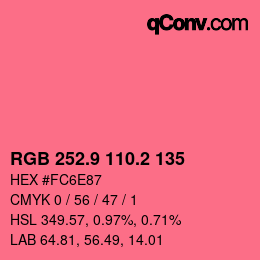 カラーコード: RGB 252.9 110.2 135 | qconv.com